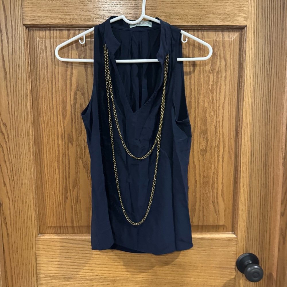 Geren Ford 100% Silk Navy Chain Detail Sleeveless Blouse XS